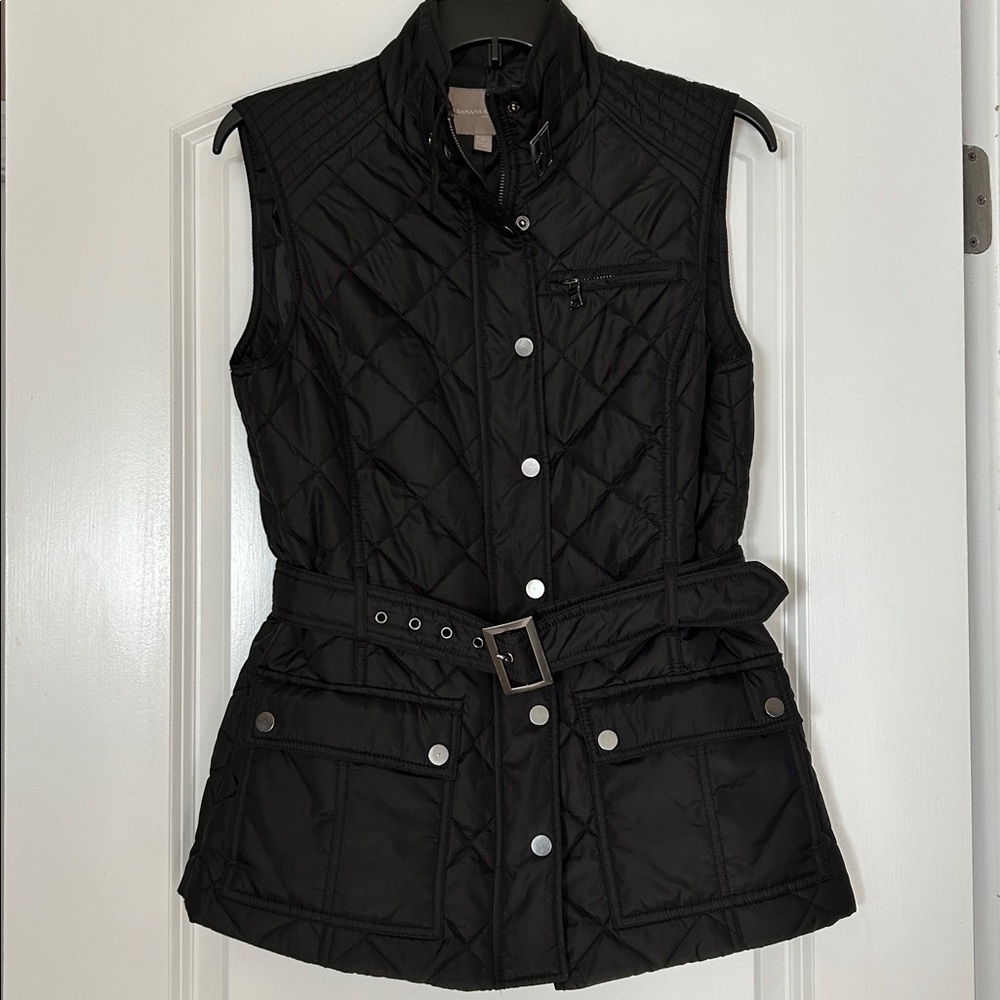 Banana Republic Black Quilted Vest with Belt - S